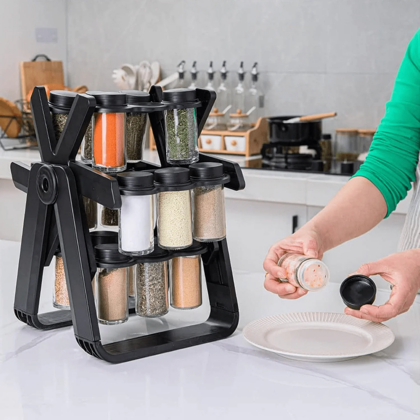 18 Jar Rotating Spice Rack/ف توابل دوّار مع 18 مرطبان 🌿